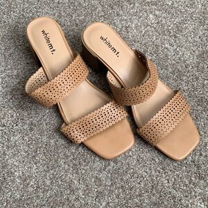 Whitemt Leona Tan Strappy Scalloped Perforated Sandals with Block Heel Size 10